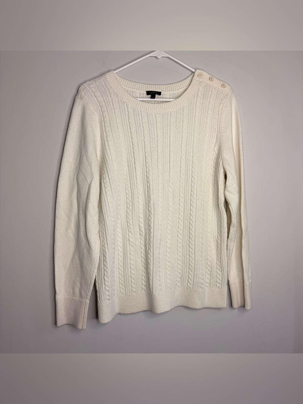 Talbots Cream‎ Cable Knit Button-Shoulder Sweater Large